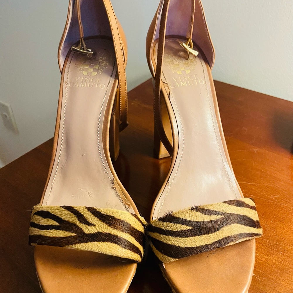 Vince Camuto Zebra Print Tan Heels
